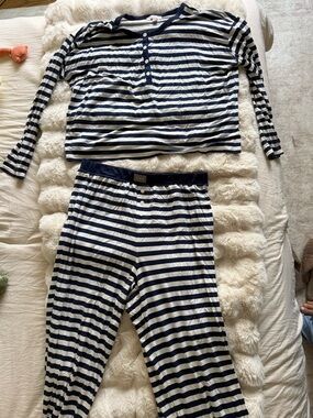 J crew Navy and White Striped Pajama Set - Long Sleeve Top & Pants